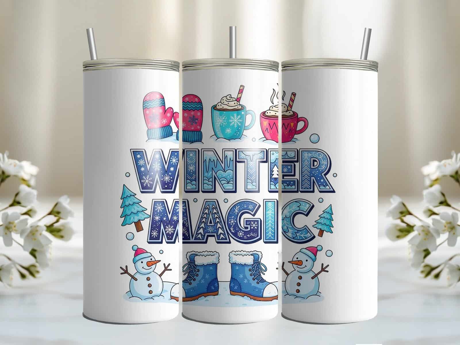 Winter Magic 20oz Tumbler – Cute Snowman, Boots & Hot Cocoa Winter Drink Cup - Image 3