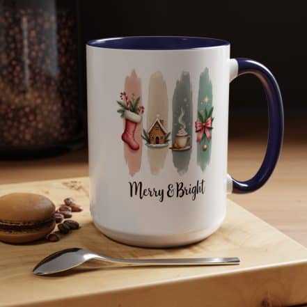 Merry & Bright 15oz Coffee Mug – Pastel Christmas Stocking, Gingerbread & Cocoa Holiday Cup - Image 12