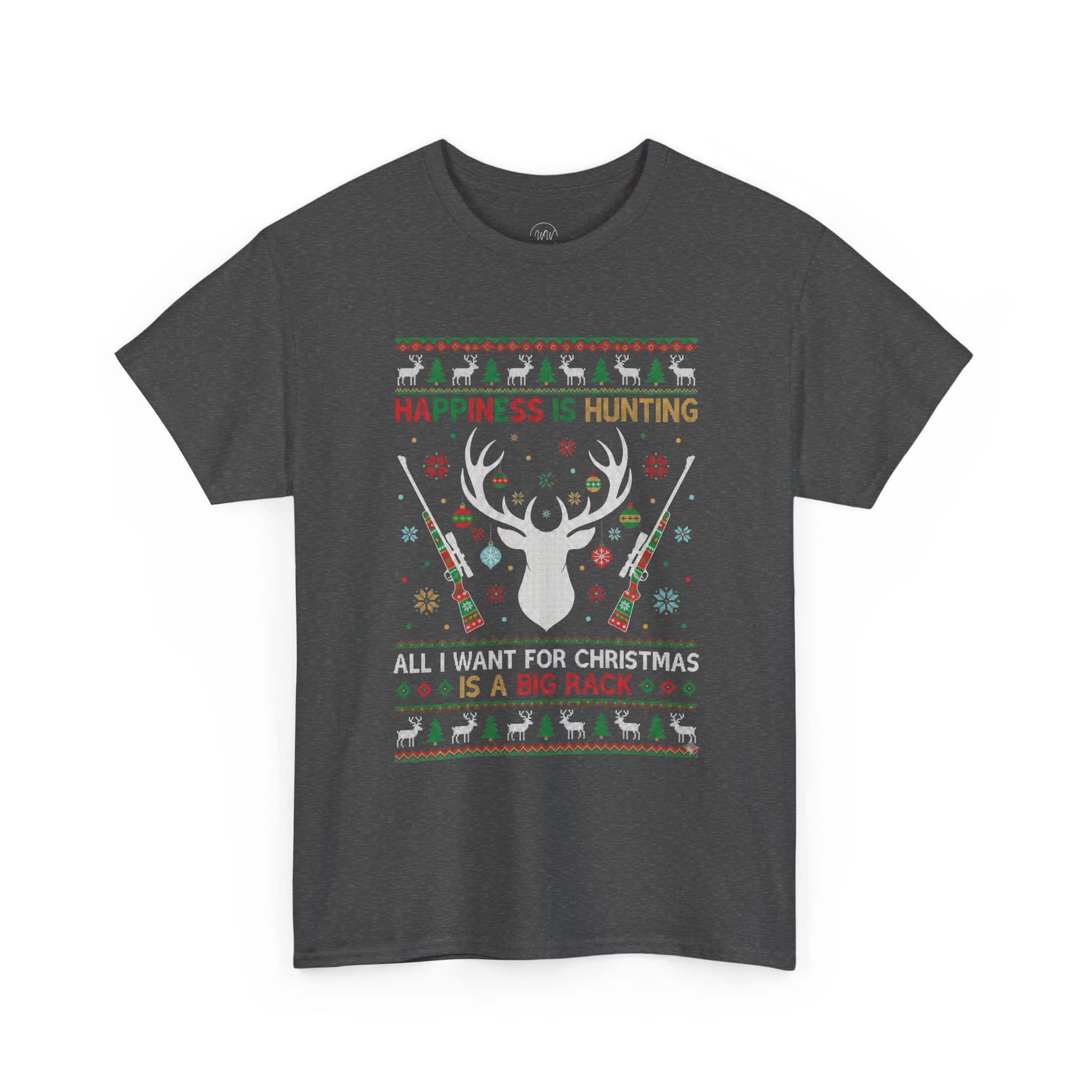 Christmas Hunting T‑Shirt — "Happiness Is Hunting / All I Want for Christmas is a Big Rack" Ugly Sweater Style Tee - Image 16