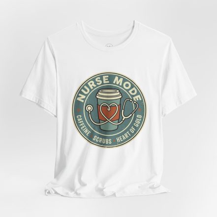 Nurse Mode Bella Canvas 3001 T-Shirt – Caffeine, Scrubs, Heart of Gold Retro Nurse Tee - Image 5