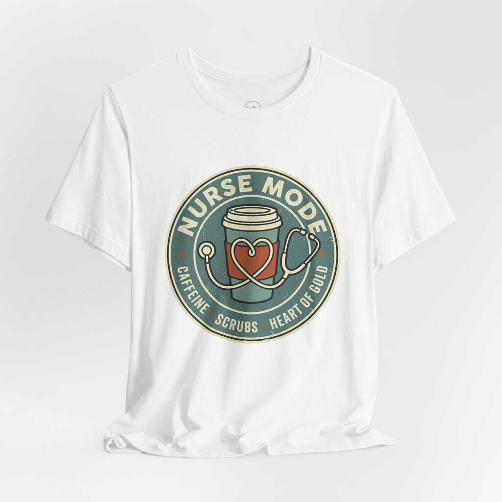 Nurse Mode Bella Canvas 3001 T-Shirt – Caffeine, Scrubs, Heart of Gold Retro Nurse Tee - Image 5