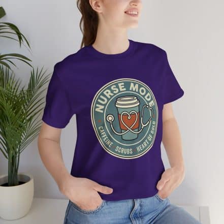 Nurse Mode Bella Canvas 3001 T-Shirt – Caffeine, Scrubs, Heart of Gold Retro Nurse Tee - Image 43