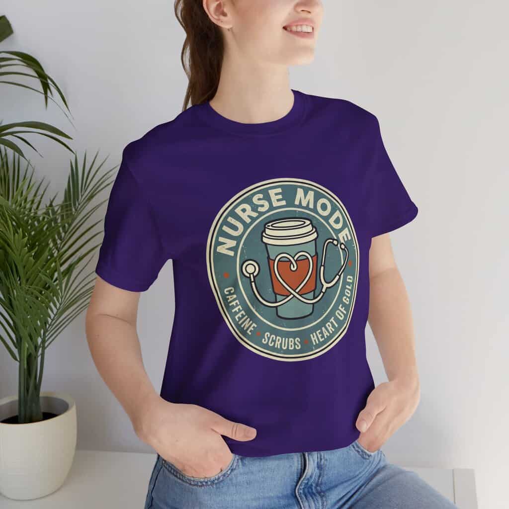 Nurse Mode Bella Canvas 3001 T-Shirt – Caffeine, Scrubs, Heart of Gold Retro Nurse Tee - Image 43