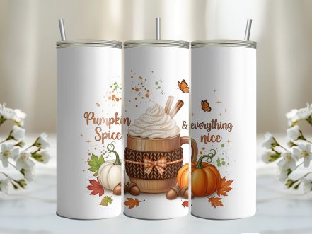 Pumpkin Spice and Everything Nice 20oz Sublimation Tumbler – Cozy Fall Coffee Cup Design - Image 3