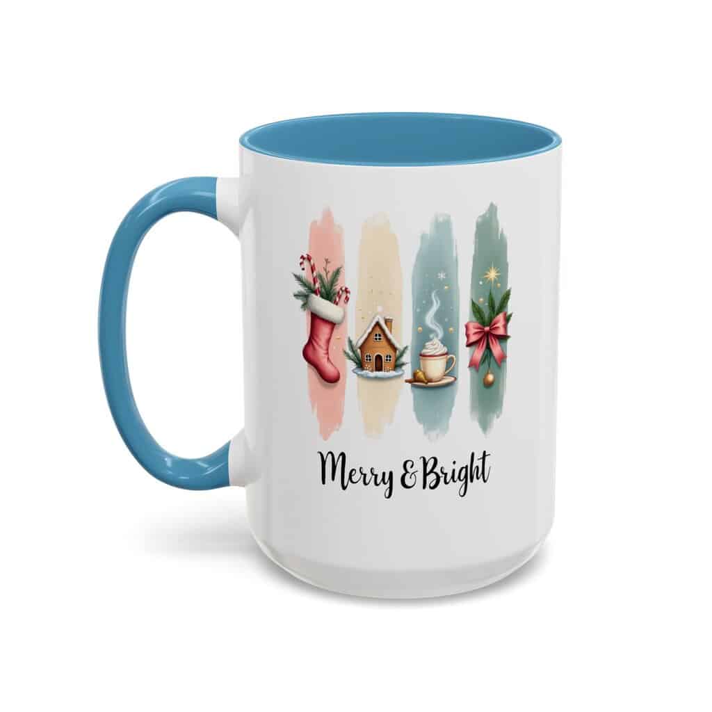 Merry & Bright 15oz Coffee Mug – Pastel Christmas Stocking, Gingerbread & Cocoa Holiday Cup - Image 18