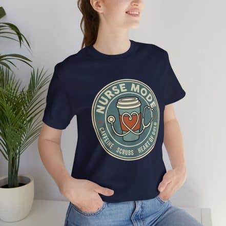Nurse Mode Bella Canvas 3001 T-Shirt – Caffeine, Scrubs, Heart of Gold Retro Nurse Tee - Image 37