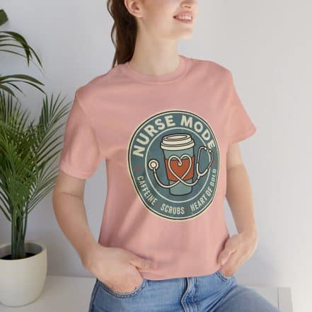 Nurse Mode Bella Canvas 3001 T-Shirt – Caffeine, Scrubs, Heart of Gold Retro Nurse Tee - Image 13