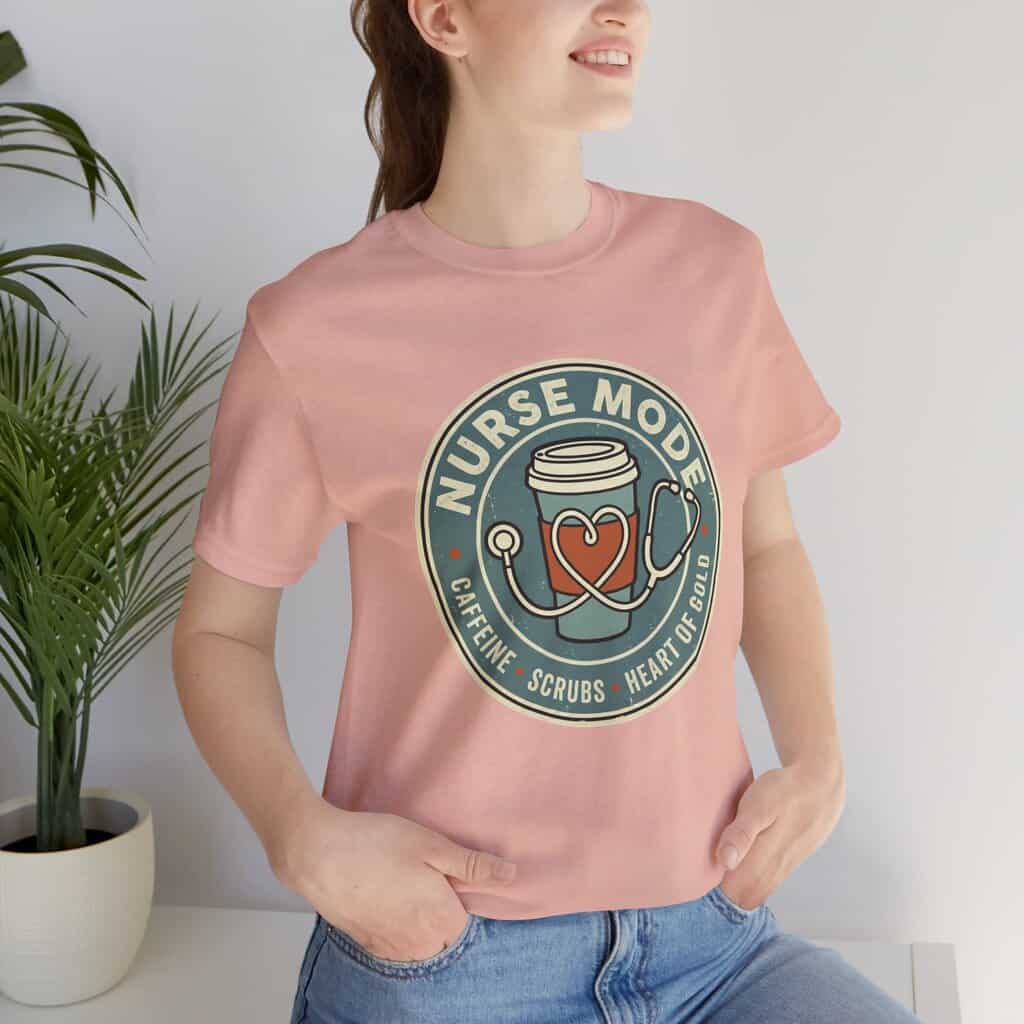 Nurse Mode Bella Canvas 3001 T-Shirt – Caffeine, Scrubs, Heart of Gold Retro Nurse Tee - Image 13