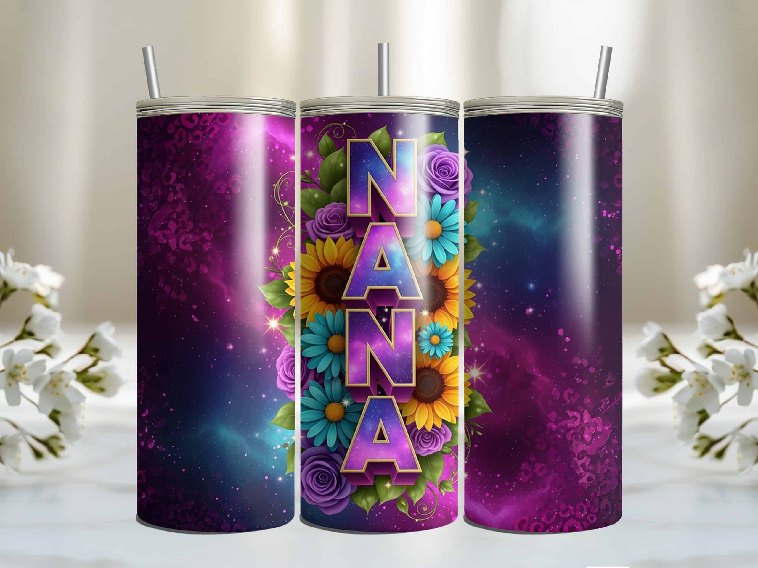 Nana Galaxy Floral 20oz Sublimation Tumbler – Colorful Sunflower & Rose Drink Cup for Nana - Image 5