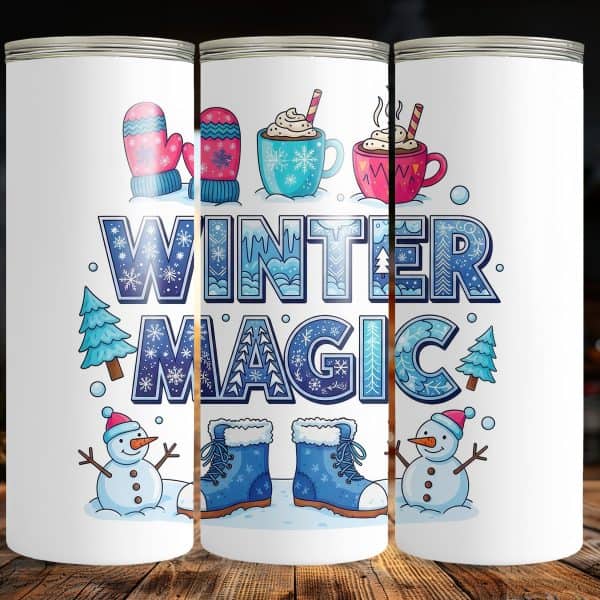 Winter Magic 20oz Tumbler – Cute Snowman, Boots & Hot Cocoa Winter Drink Cup