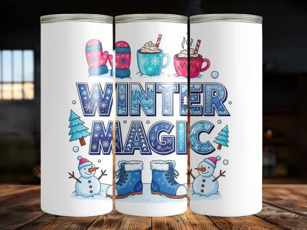 Winter Magic 20oz Tumbler – Cute Snowman, Boots & Hot Cocoa Winter Drink Cup