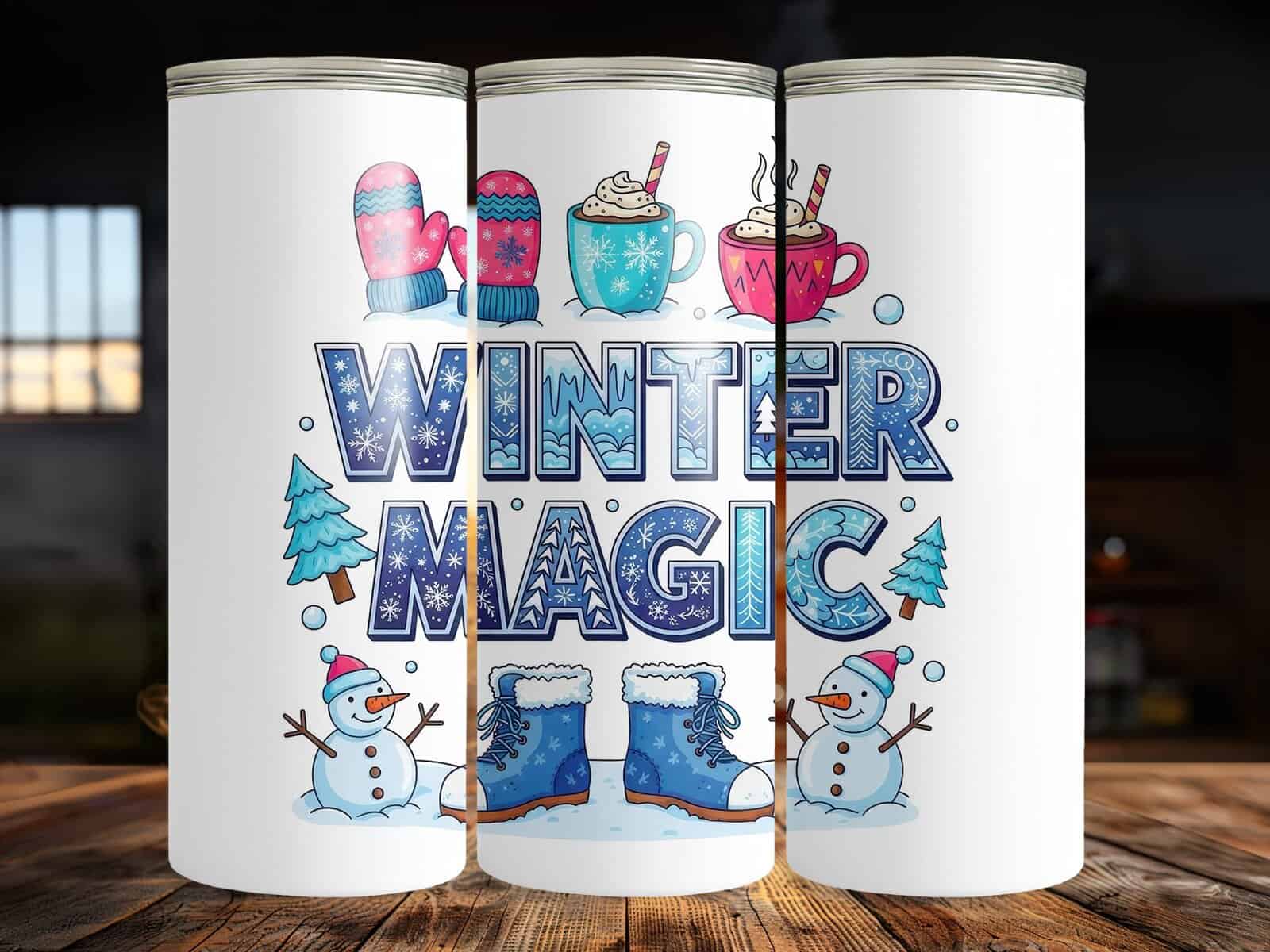 Winter Magic 20oz Tumbler – Cute Snowman, Boots & Hot Cocoa Winter Drink Cup