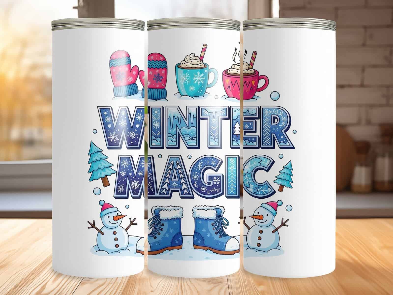 Winter Magic 20oz Tumbler – Cute Snowman, Boots & Hot Cocoa Winter Drink Cup - Image 2
