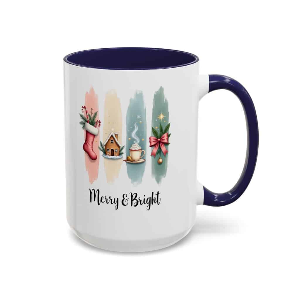 Merry & Bright 15oz Coffee Mug – Pastel Christmas Stocking, Gingerbread & Cocoa Holiday Cup - Image 9