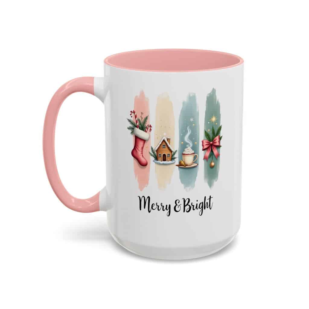 Merry & Bright 15oz Coffee Mug – Pastel Christmas Stocking, Gingerbread & Cocoa Holiday Cup - Image 14