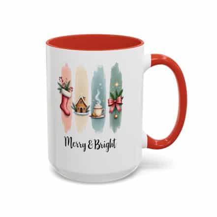 Merry & Bright 15oz Coffee Mug – Pastel Christmas Stocking, Gingerbread & Cocoa Holiday Cup - Image 2