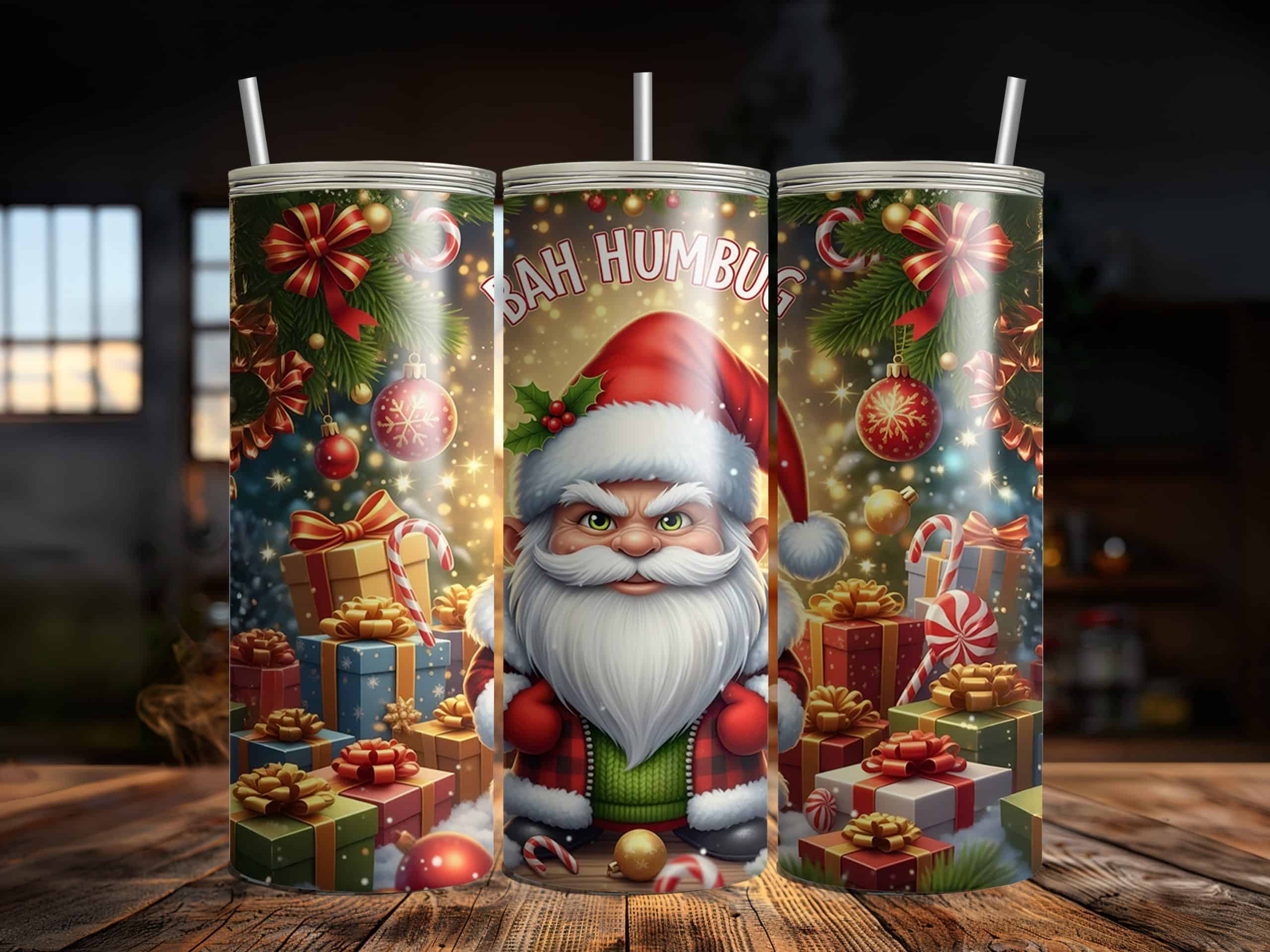 Bah Humbug Santa 20oz Sublimation Tumbler – Grumpy Christmas Gnome - Image 5