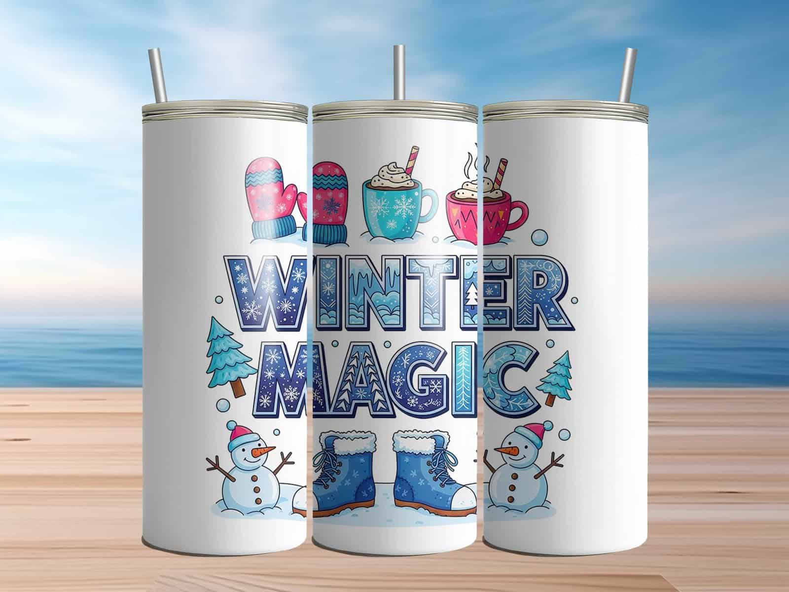 Winter Magic 20oz Tumbler – Cute Snowman, Boots & Hot Cocoa Winter Drink Cup - Image 4