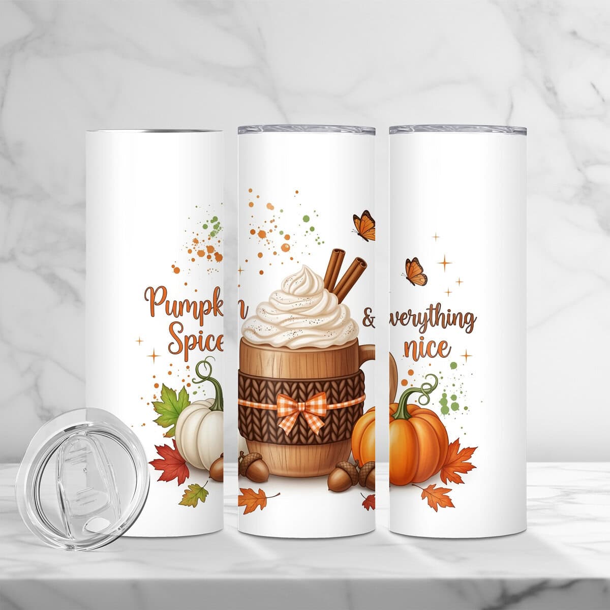 Pumpkin Spice and Everything Nice 20oz Sublimation Tumbler – Cozy Fall Coffee Cup Design - Image 2