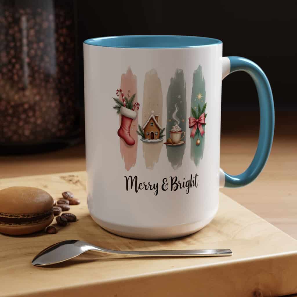 Merry & Bright 15oz Coffee Mug – Pastel Christmas Stocking, Gingerbread & Cocoa Holiday Cup - Image 20