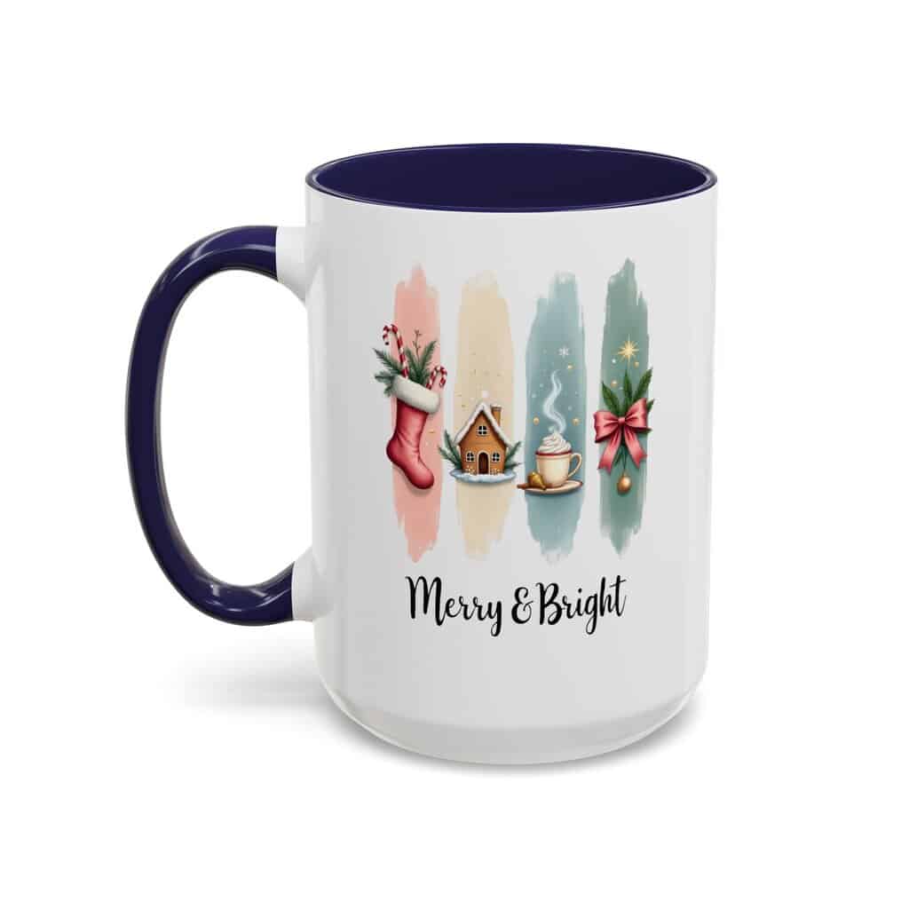 Merry & Bright 15oz Coffee Mug – Pastel Christmas Stocking, Gingerbread & Cocoa Holiday Cup - Image 10