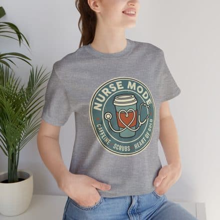 Nurse Mode Bella Canvas 3001 T-Shirt – Caffeine, Scrubs, Heart of Gold Retro Nurse Tee - Image 25