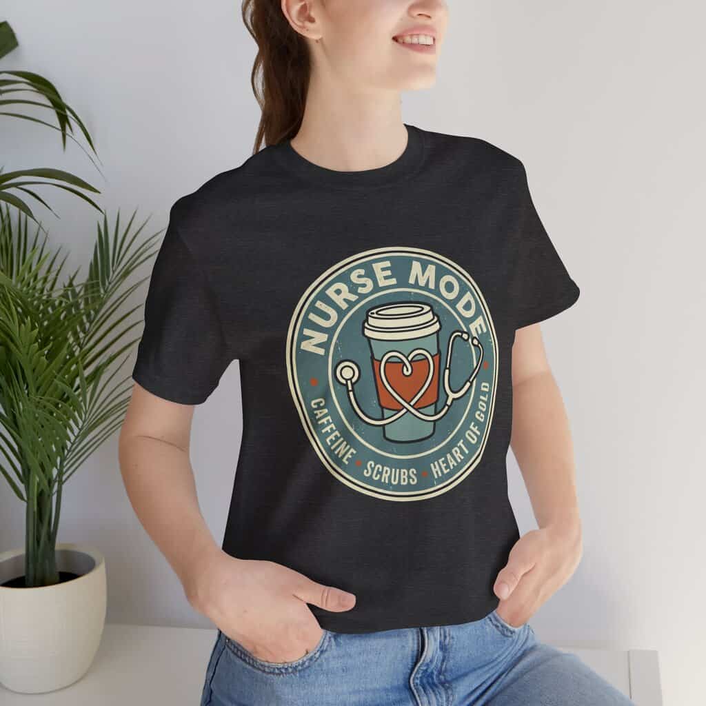 Nurse Mode Bella Canvas 3001 T-Shirt – Caffeine, Scrubs, Heart of Gold Retro Nurse Tee - Image 31