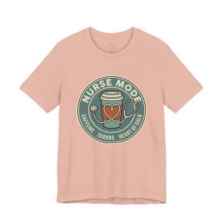 Nurse Mode Bella Canvas 3001 T-Shirt – Caffeine, Scrubs, Heart of Gold Retro Nurse Tee - Image 8