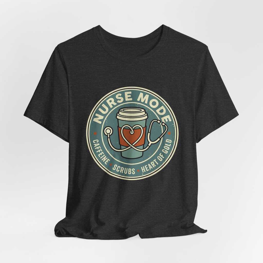 Nurse Mode Bella Canvas 3001 T-Shirt – Caffeine, Scrubs, Heart of Gold Retro Nurse Tee - Image 29