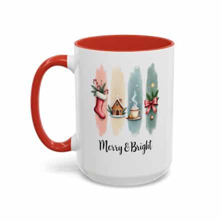 Merry & Bright 15oz Coffee Mug – Pastel Christmas Stocking, Gingerbread & Cocoa Holiday Cup - Image 3
