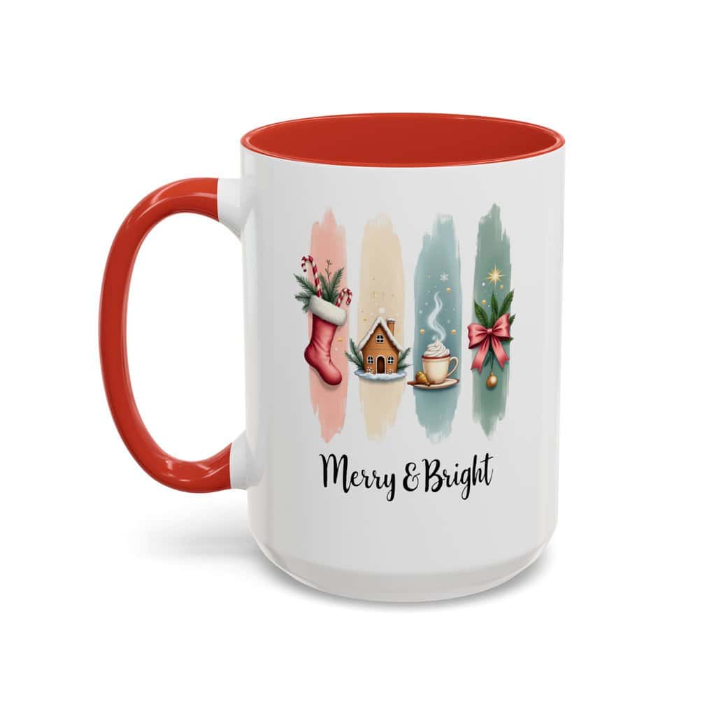 Merry & Bright 15oz Coffee Mug – Pastel Christmas Stocking, Gingerbread & Cocoa Holiday Cup - Image 3