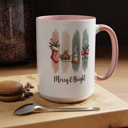 Merry & Bright 15oz Coffee Mug – Pastel Christmas Stocking, Gingerbread & Cocoa Holiday Cup - Image 16