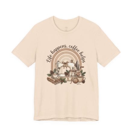 Life Happens Coffee Helps Sewing Machine Shirt – Cozy Sewing & Coffee Bella Canvas 3001 Tee for Sewists and Quilters - Image 5