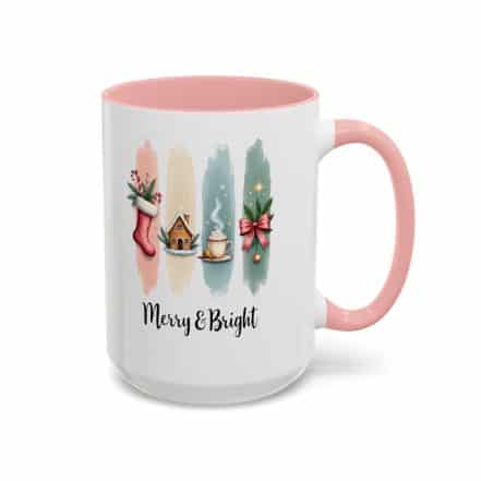 Merry & Bright 15oz Coffee Mug – Pastel Christmas Stocking, Gingerbread & Cocoa Holiday Cup - Image 13