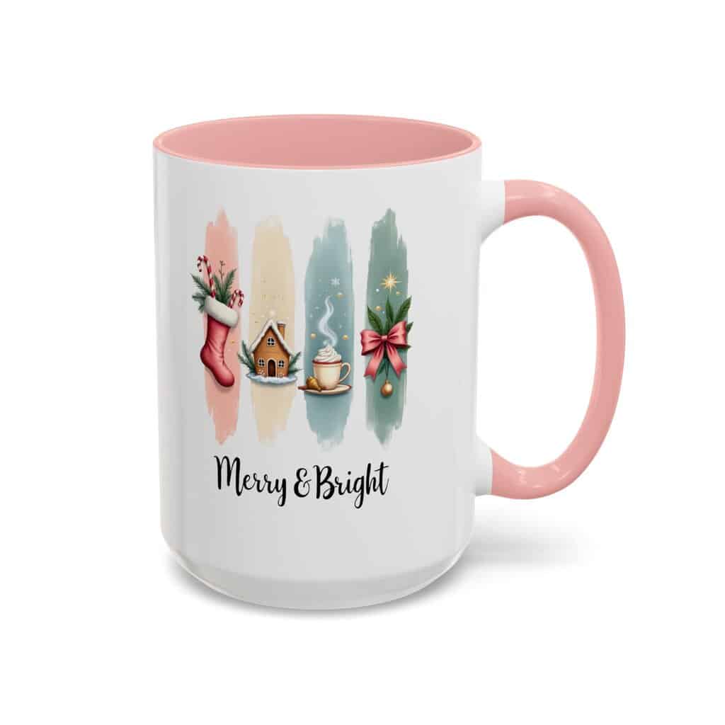 Merry & Bright 15oz Coffee Mug – Pastel Christmas Stocking, Gingerbread & Cocoa Holiday Cup - Image 13