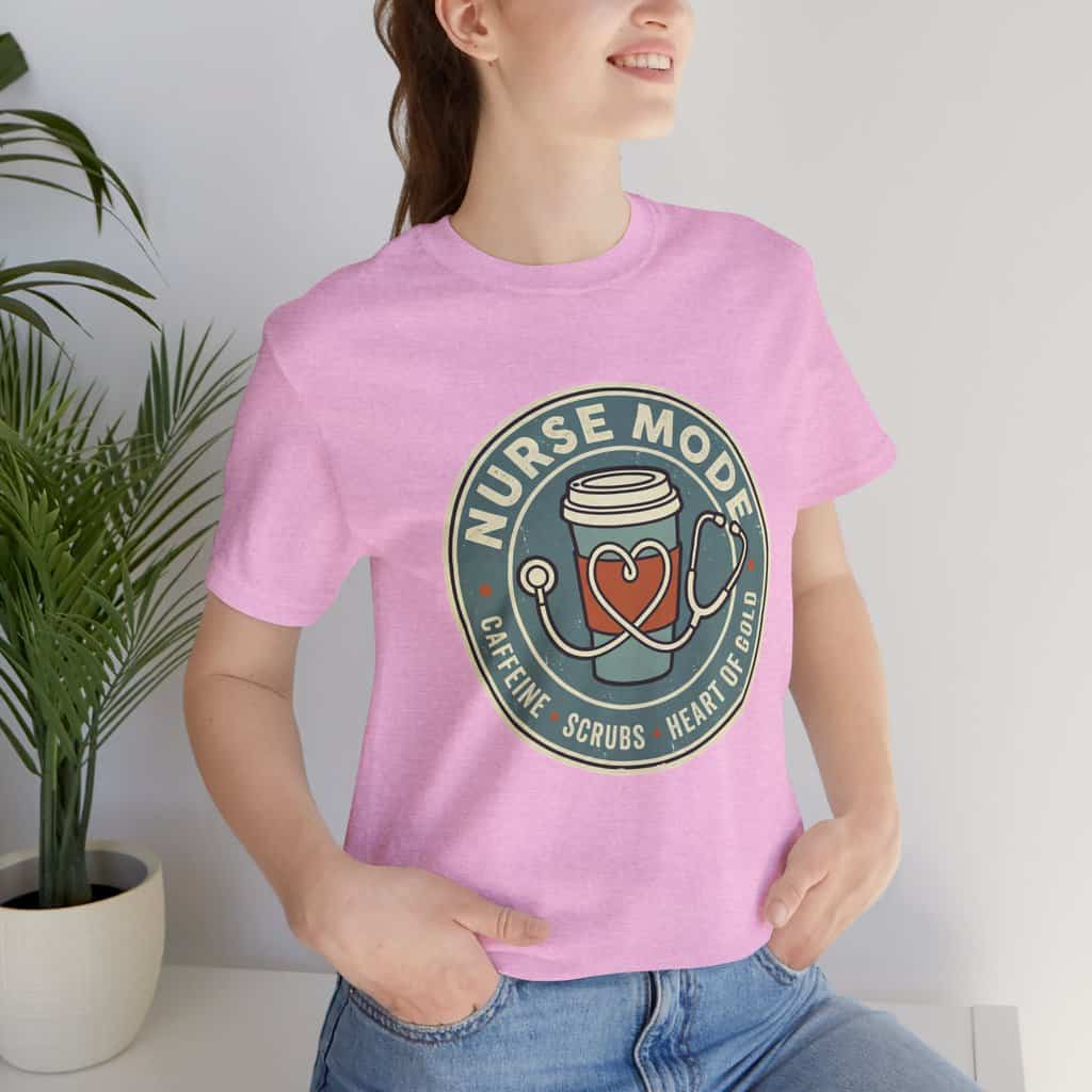 Nurse Mode Bella Canvas 3001 T-Shirt – Caffeine, Scrubs, Heart of Gold Retro Nurse Tee - Image 49