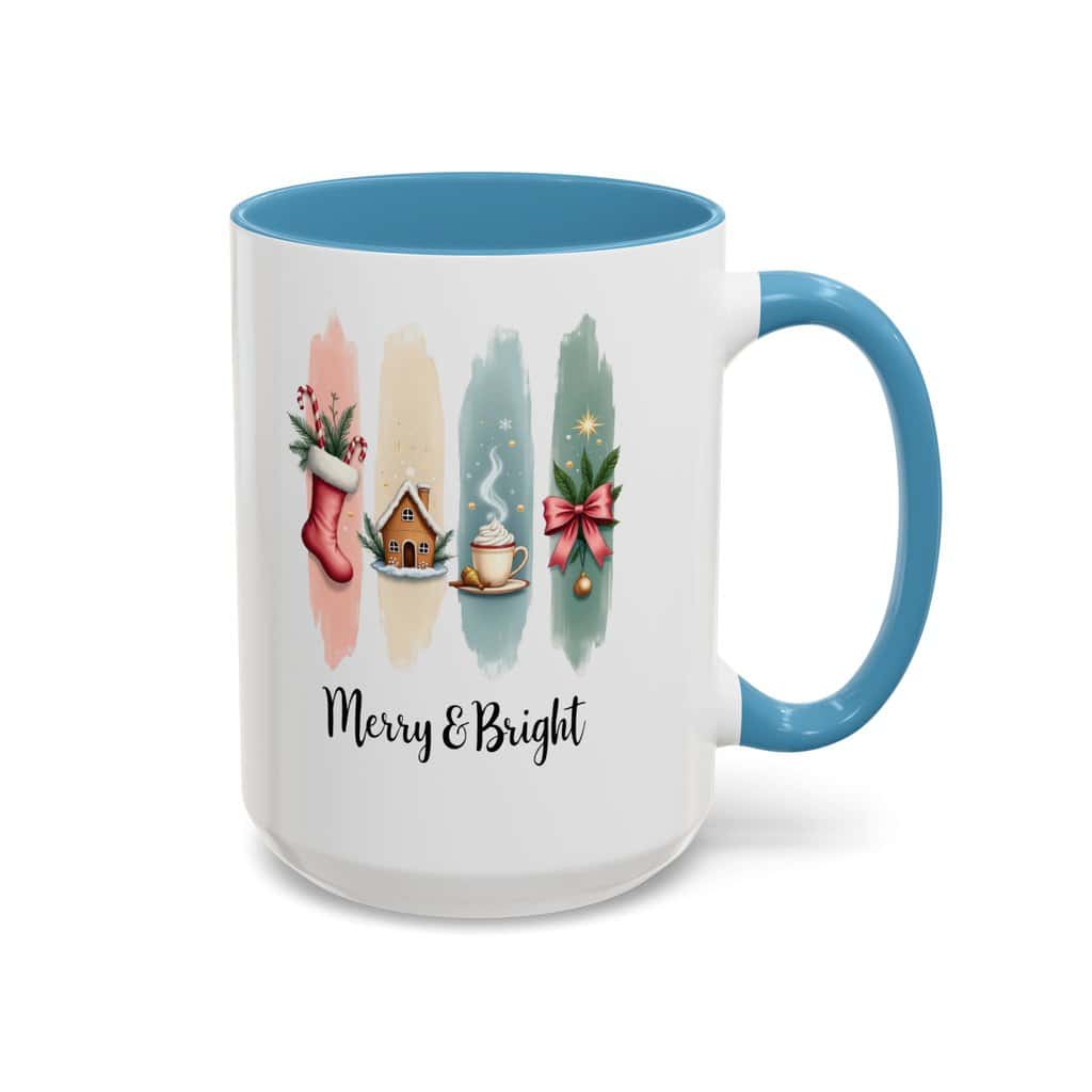 Merry & Bright 15oz Coffee Mug – Pastel Christmas Stocking, Gingerbread & Cocoa Holiday Cup - Image 17