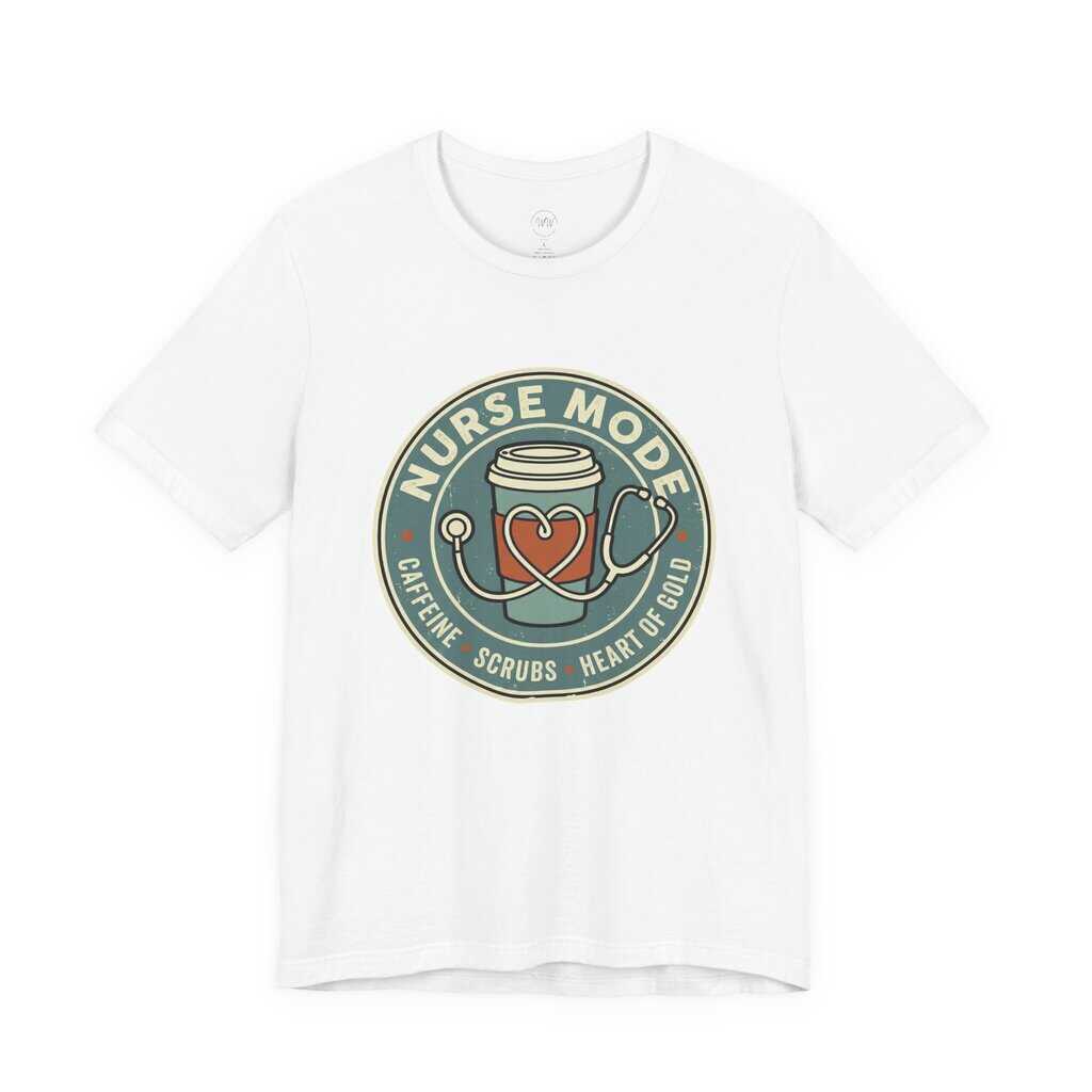 Nurse Mode Bella Canvas 3001 T-Shirt – Caffeine, Scrubs, Heart of Gold Retro Nurse Tee - Image 2