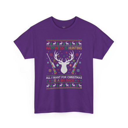 Christmas Hunting T‑Shirt — "Happiness Is Hunting / All I Want for Christmas is a Big Rack" Ugly Sweater Style Tee - Image 34