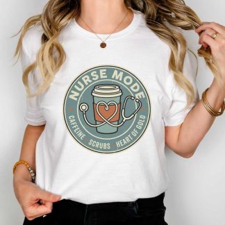 Nurse Mode Bella Canvas 3001 T-Shirt – Caffeine, Scrubs, Heart of Gold Retro Nurse Tee