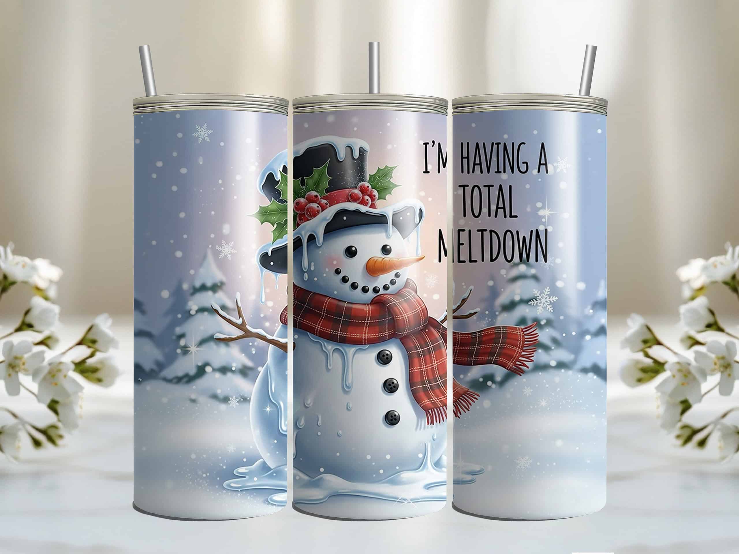 I’m Having a Total Meltdown 20oz Tumbler – Funny Melting Snowman Winter Cup - Image 4