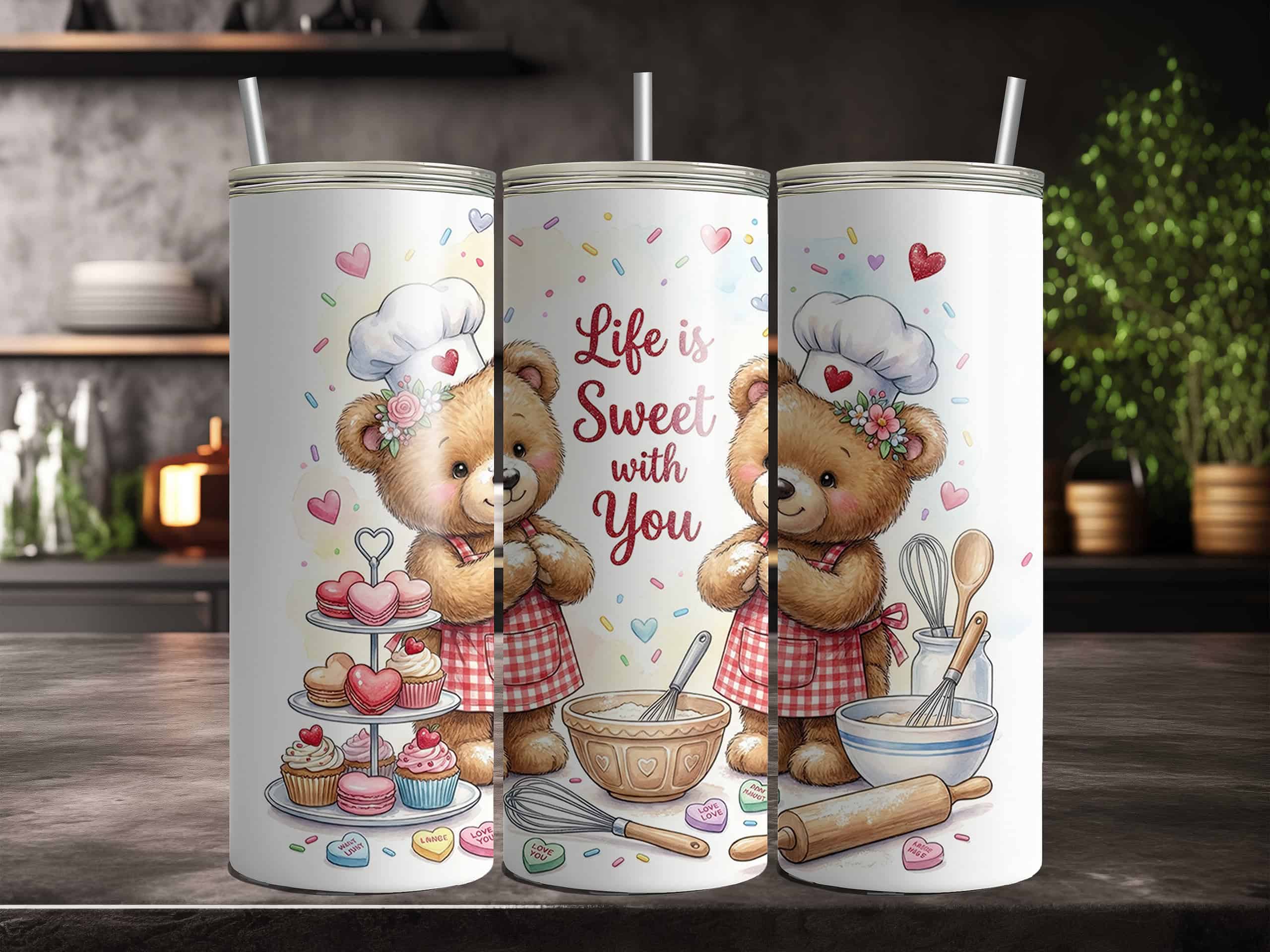 Life Is Sweet With You Valentine Bears 20oz Sublimation Tumbler - Image 5