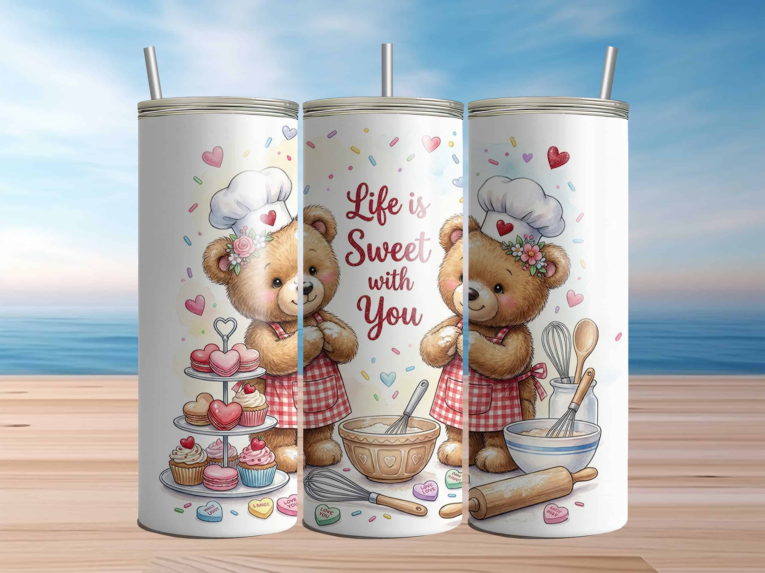 Life Is Sweet With You Valentine Bears 20oz Sublimation Tumbler - Image 2