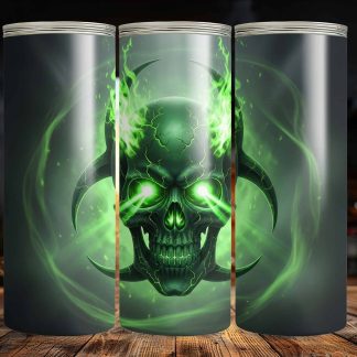 Neon Green Biohazard Flaming Skull 20oz Tumbler