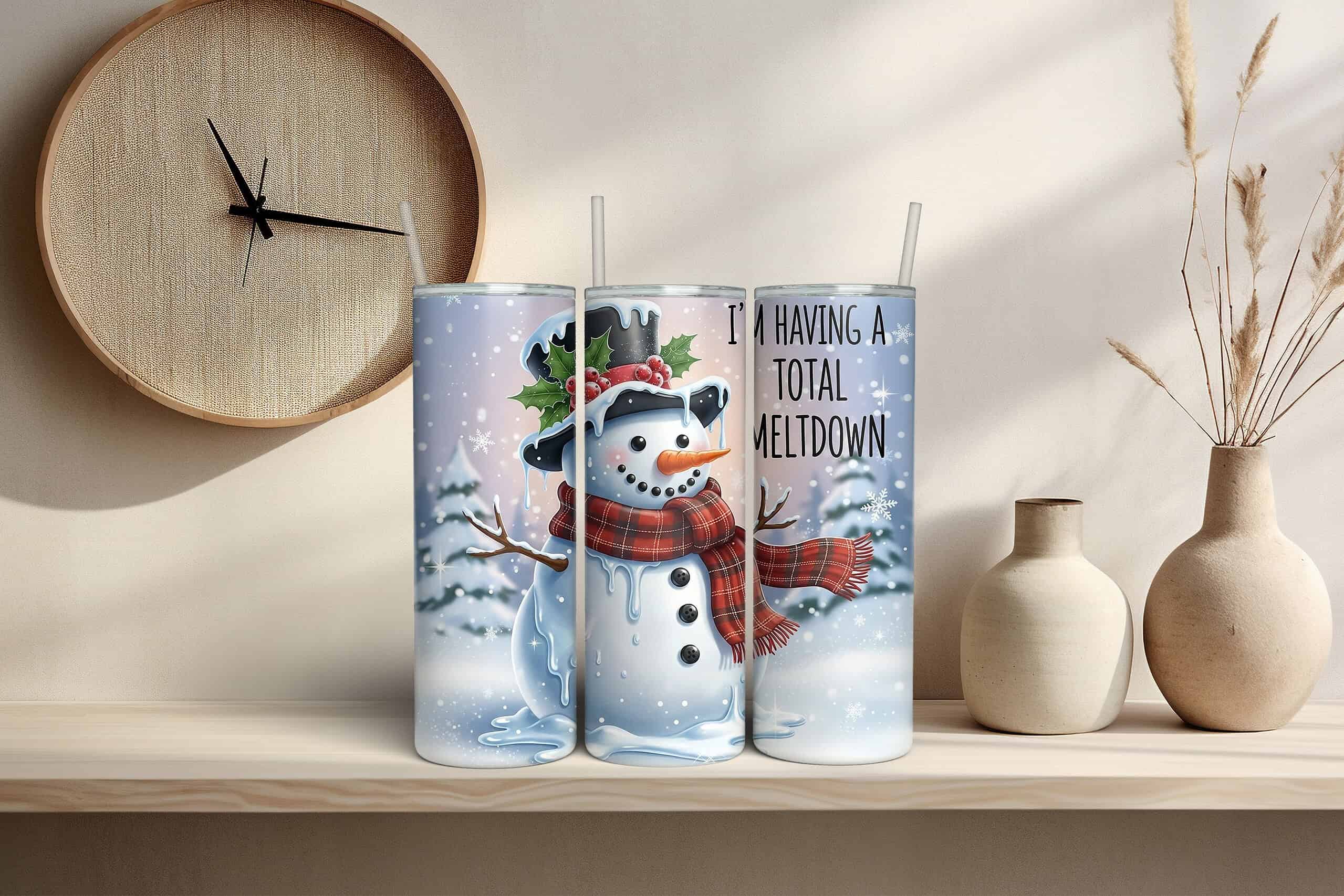 I’m Having a Total Meltdown 20oz Tumbler – Funny Melting Snowman Winter Cup - Image 2