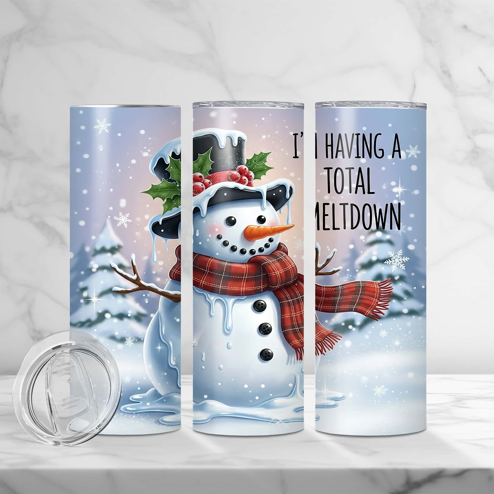 I’m Having a Total Meltdown 20oz Tumbler – Funny Melting Snowman Winter Cup - Image 3