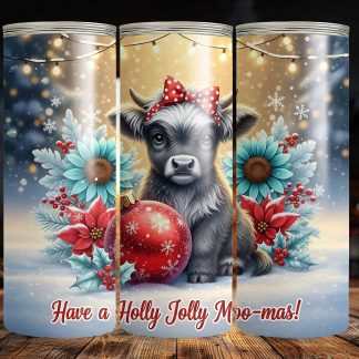 Holly Jolly Moo-mas Christmas Highland Cow 20oz Sublimation Tumbler