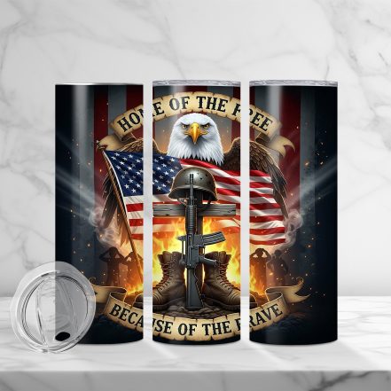 Home of the Free Because of the Brave 20oz Sublimation Tumbler - Image 2
