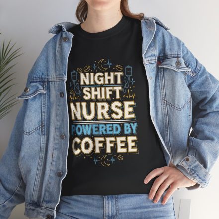 Night Shift Nurse T‑Shirt - Powered by Coffee Graphic Tee - Image 4