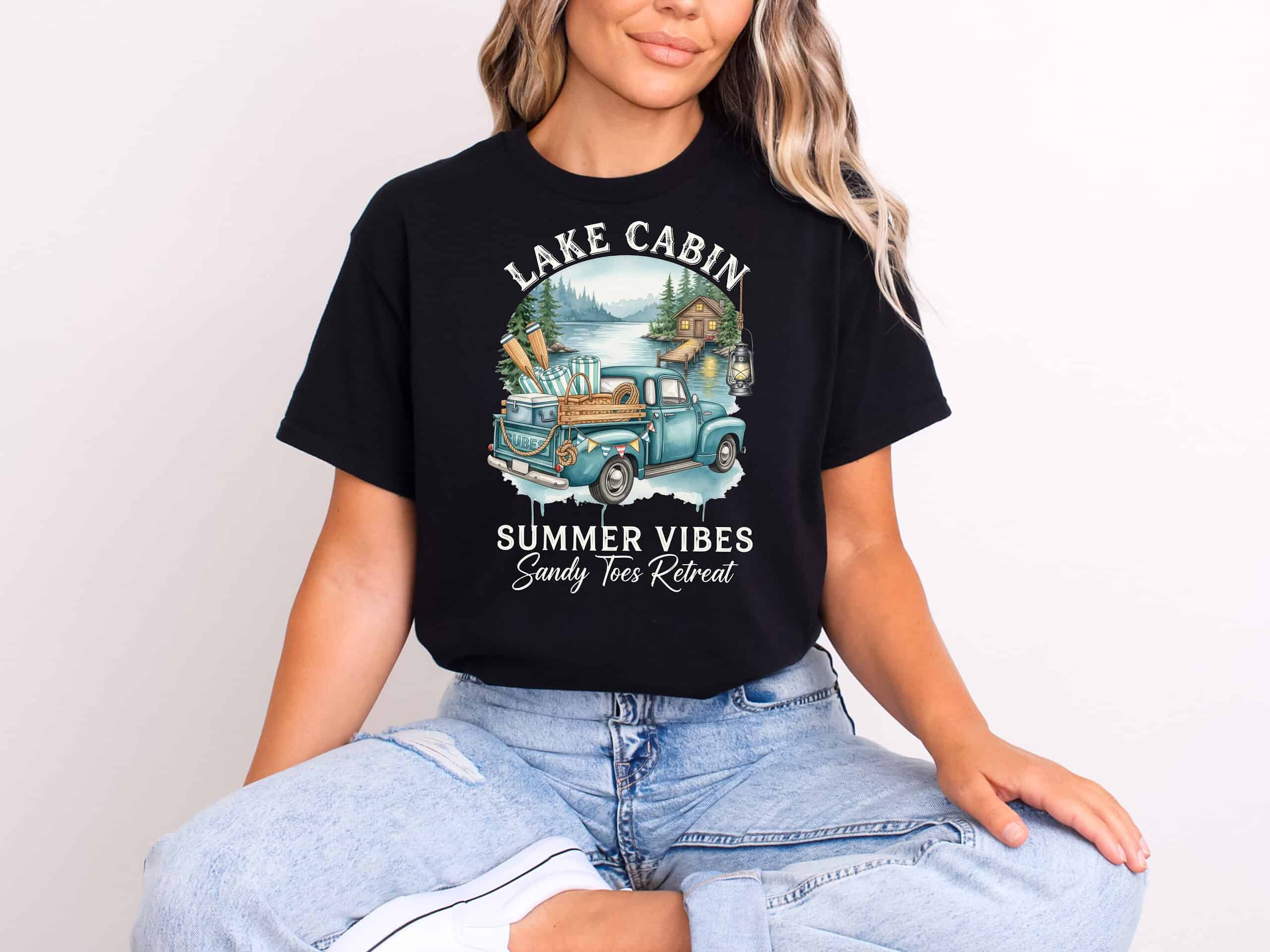 Lake Cabin Summer Vibes Tee — Vintage Truck Lakeside Retreat Shirt